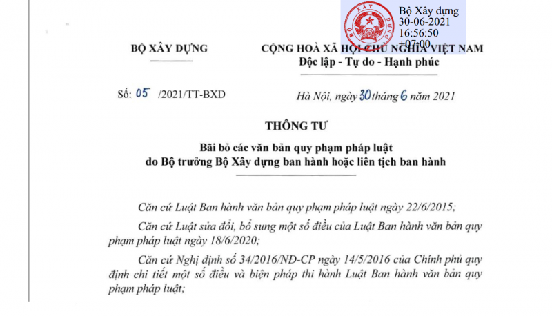 Thông tư 05/2021/TT-BXD Bộ xây dựng