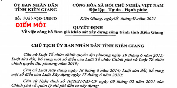 Đơn giá khảo sát tỉnh Kiên Giang Quyết định 3025/QĐ-UBND