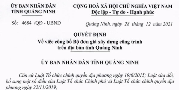 Quyết định 4684/QĐ-UBND Đơn giá xây dựng tỉnh Quảng Ninh