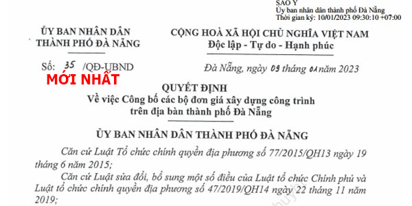 Quyết định 35/QĐ-UBND đơn giá xây dựng Đà Nẵng