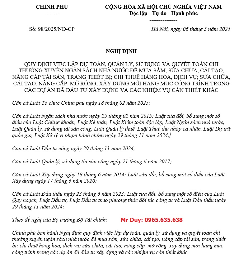 Nghị định số 98/2025/NĐ-CP Chính phủ