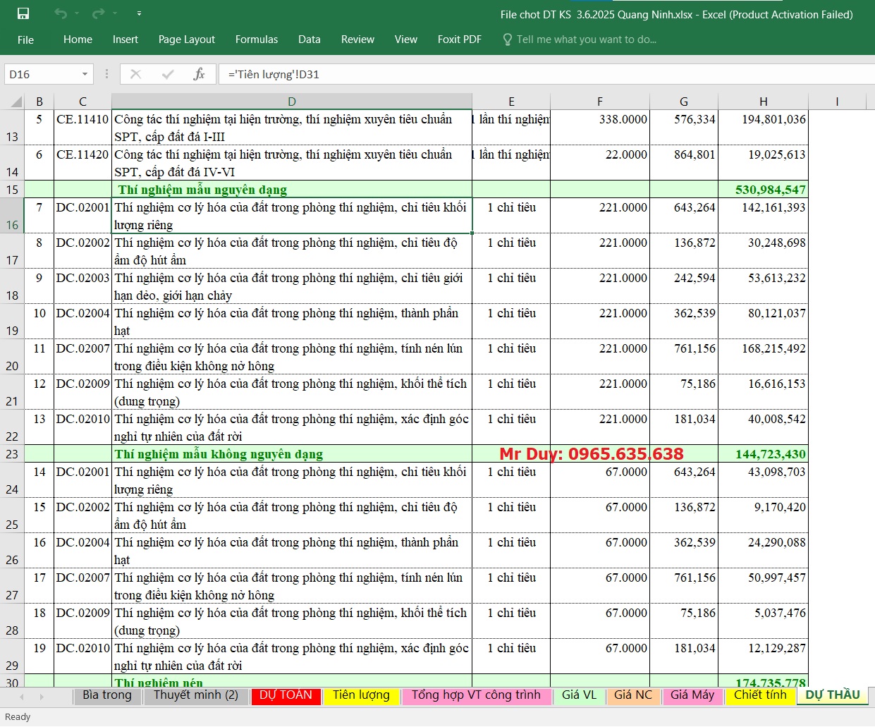 file dự toán thí nghiệm mẫu đất