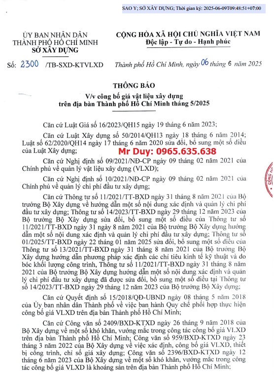 giá Vật liệu xây dựng Hồ Chí Minh tháng 6 năm 2025