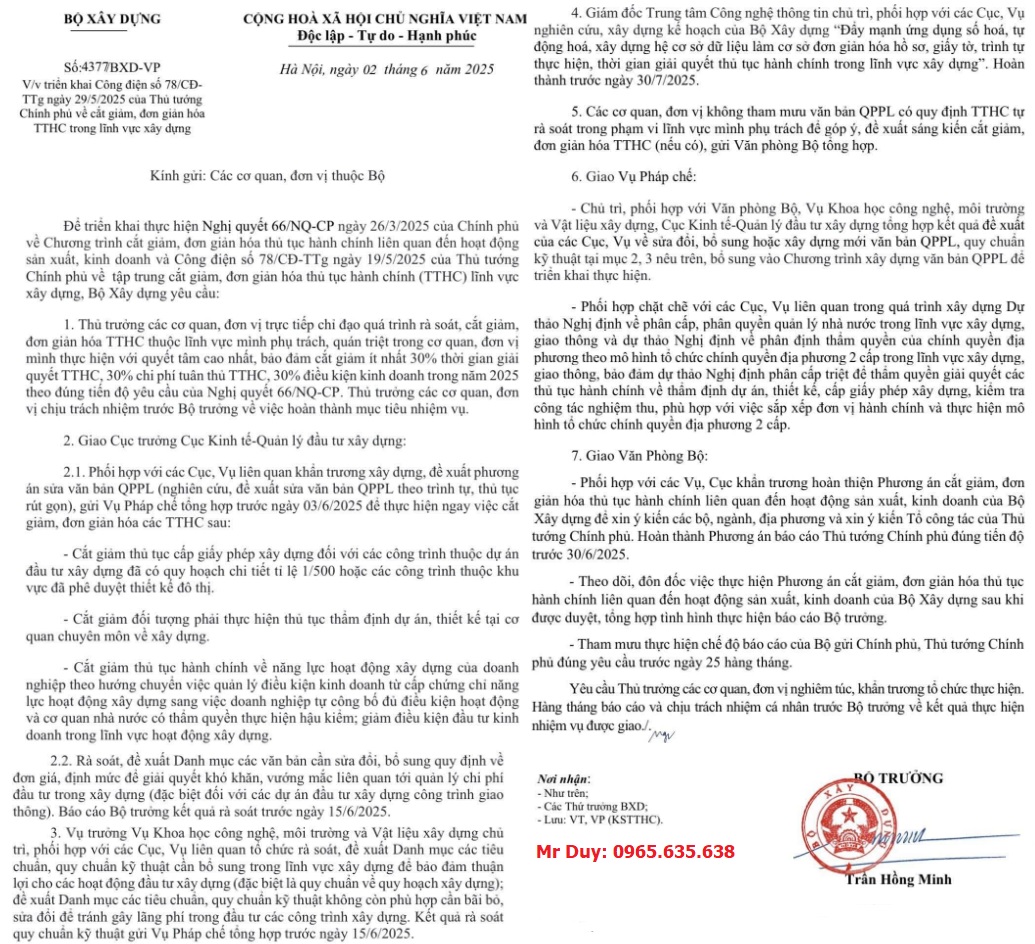 Văn bản số 4377/BXD-VP Bộ Xây dựng