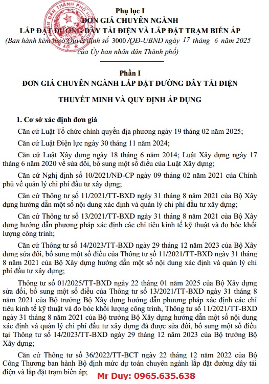 Đơn giá lắp đặt đường dây tải điện trạm biến áp Hồ Chí minh năm 2025
