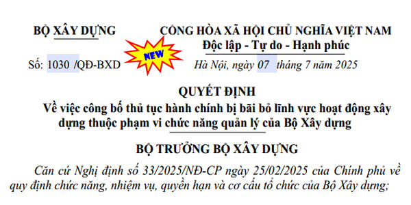 Quyết định 1030/QĐ-BXD của Bộ Xây dựng
